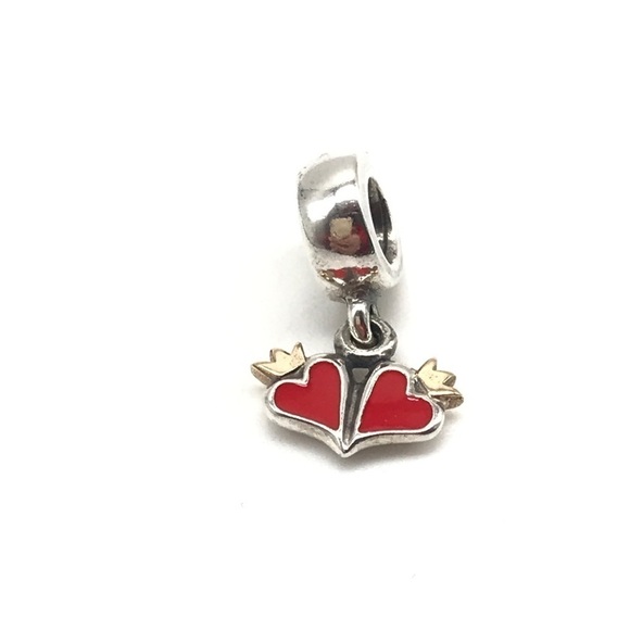 Pandora 925 14k Red Enamel Hearts Crown Dangle Charm - Picture 1 of 5